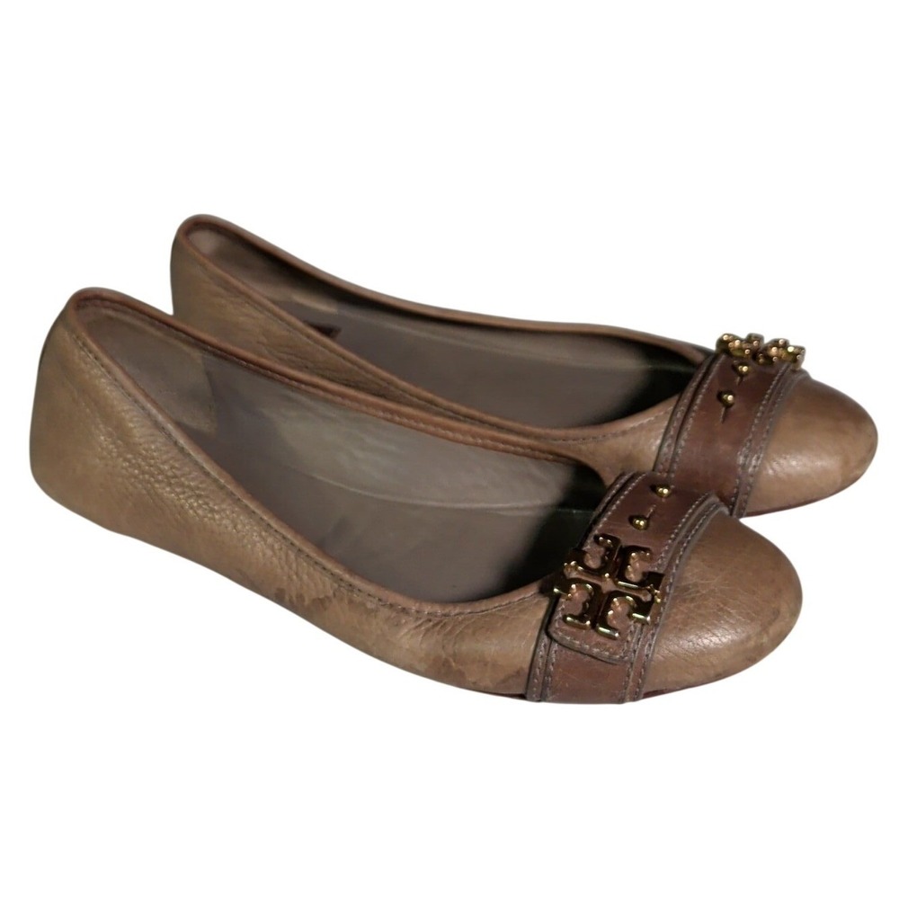 Tory Burch Ballet Flats Womens Size 12E Brown Logo Medallion Balletcore Feminine